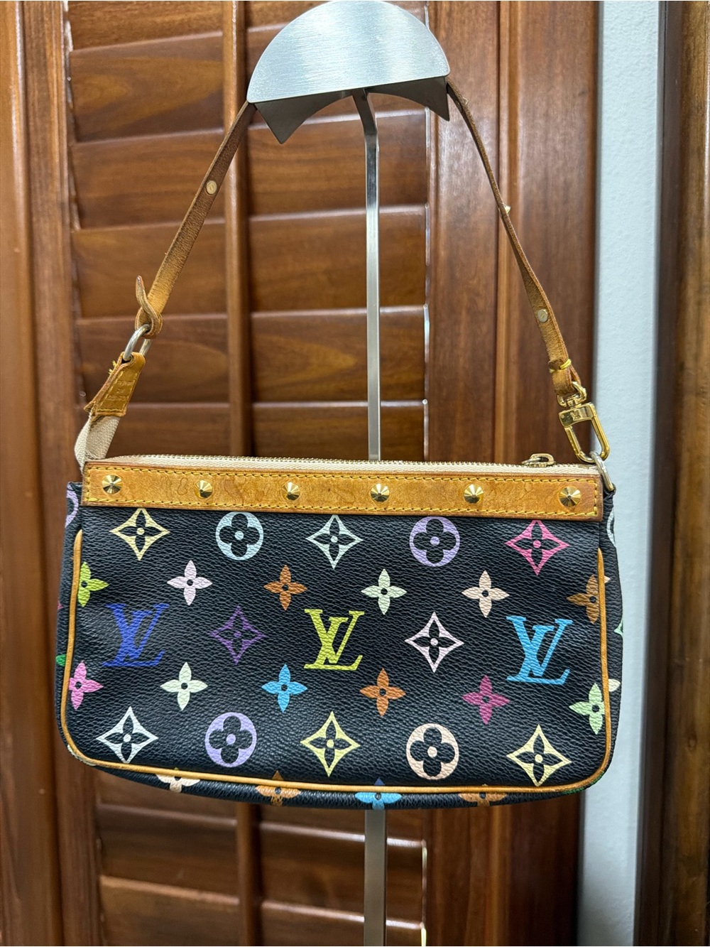Louis Vuitton Black Multicolor Monogram Mini Pochette with Gold Hardware